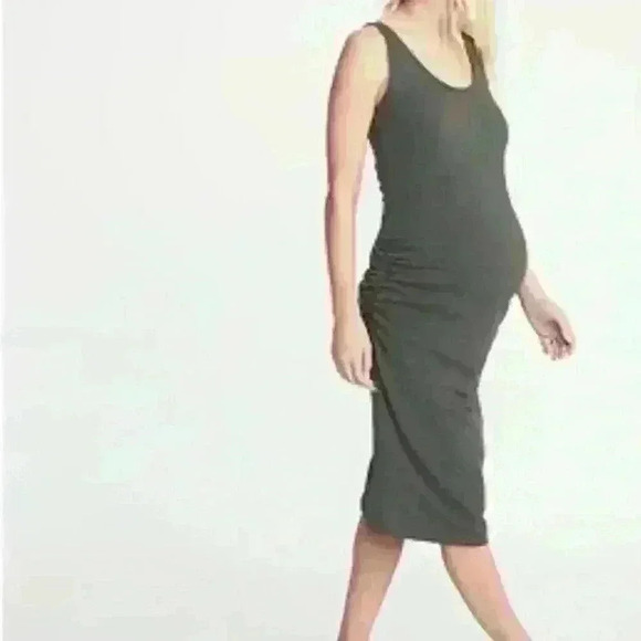 Old Navy Maternity Sleeveless Midi Ruched Dress Size XS Bodycon Tank Color Gray - Picture 1 of 12
